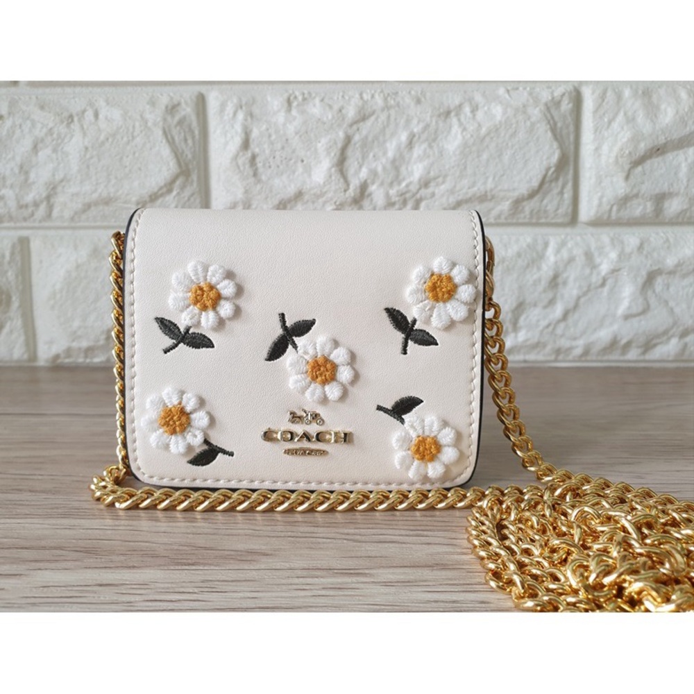 Coach Mini Wallet On A Chain With Daisy Embroidery